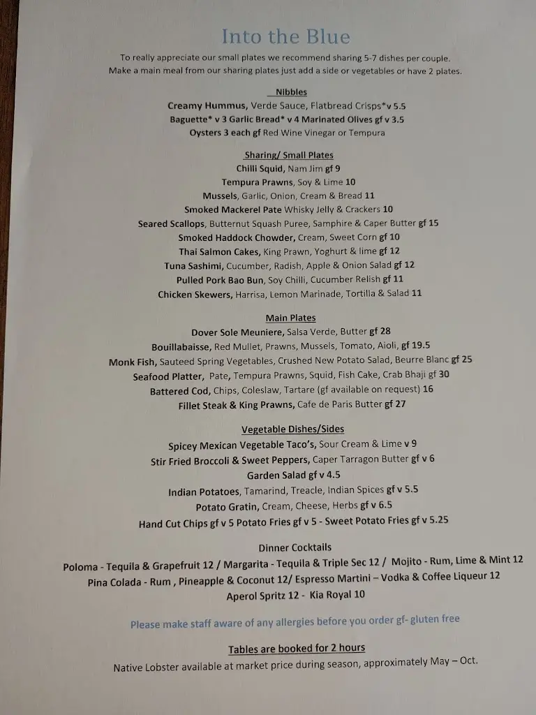 Menu_Into the Blue Restaurant_Shoreham-by-Sea_image_1