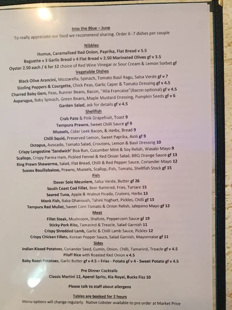 Menu_Into the Blue Restaurant_Shoreham-by-Sea_image_2