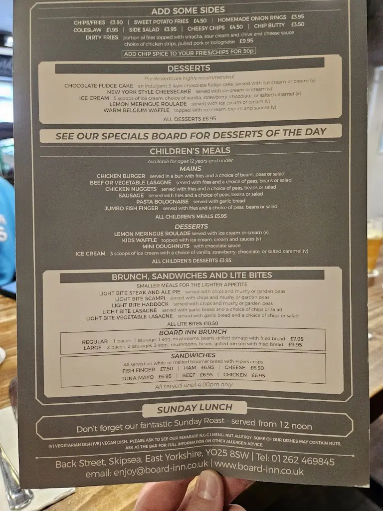 Menü_Board Inn Skipsea_Skipsea_Bild_2