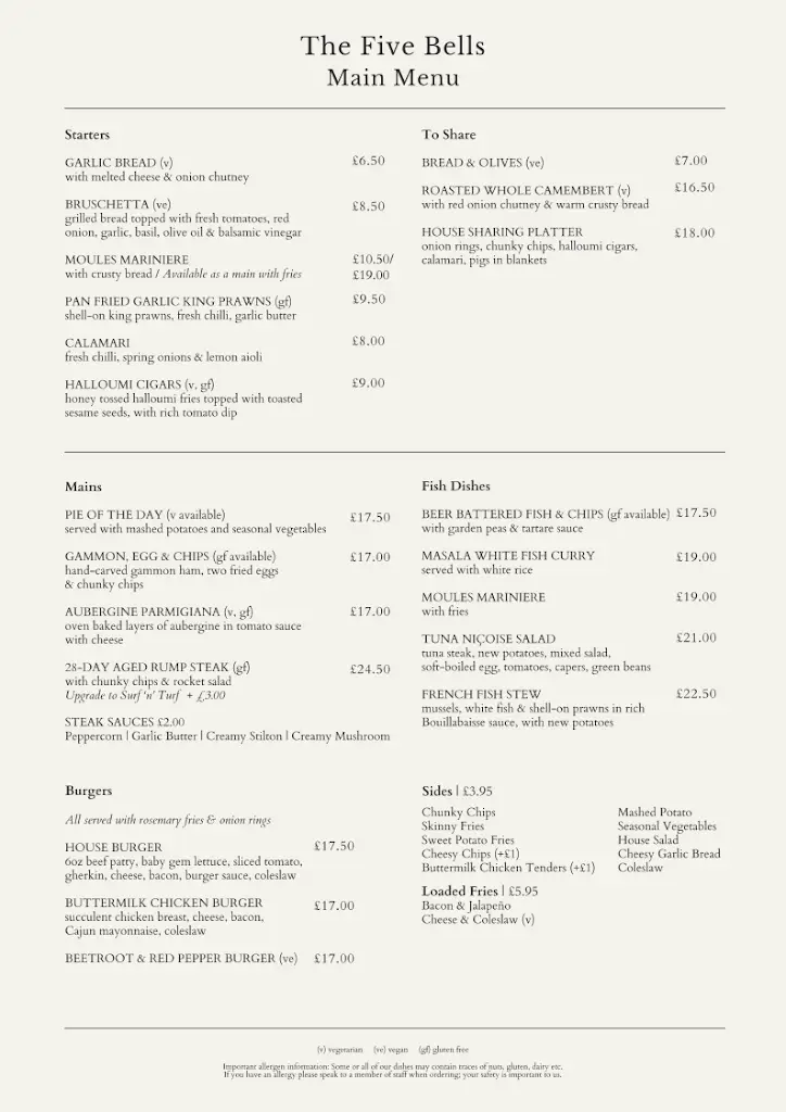 Menu_The Five Bells_South Chailey_immagine_1