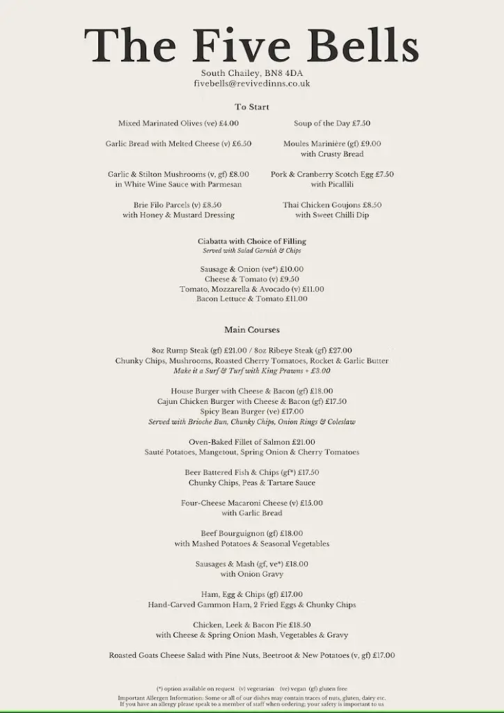Menu_The Five Bells_South Chailey_immagine_2