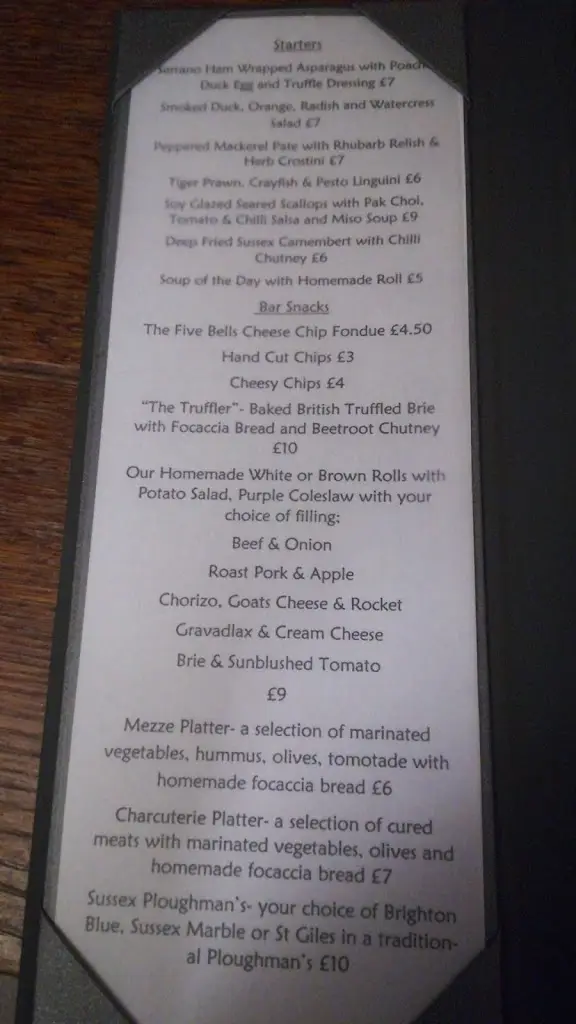 Menu_The Five Bells_South Chailey_immagine_3