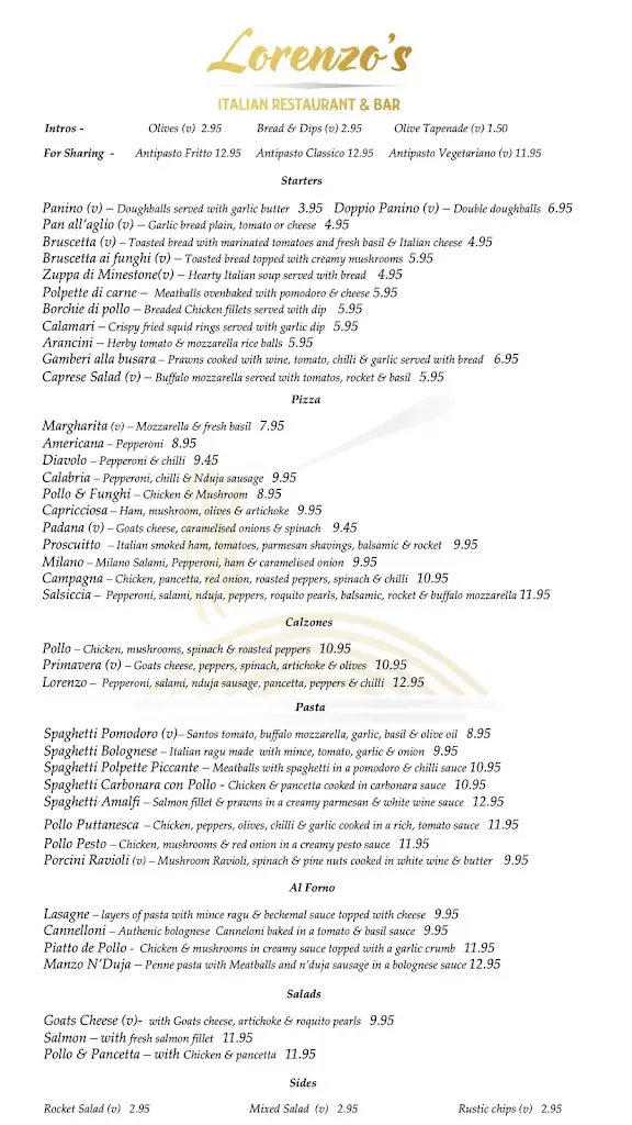 Menu_Lorenzo's Italian_Snaith_image_1