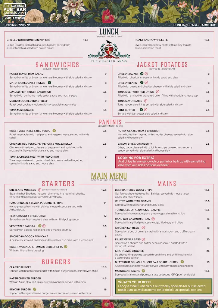 Menu_The Craster Arms_Beadnell_imagen_2