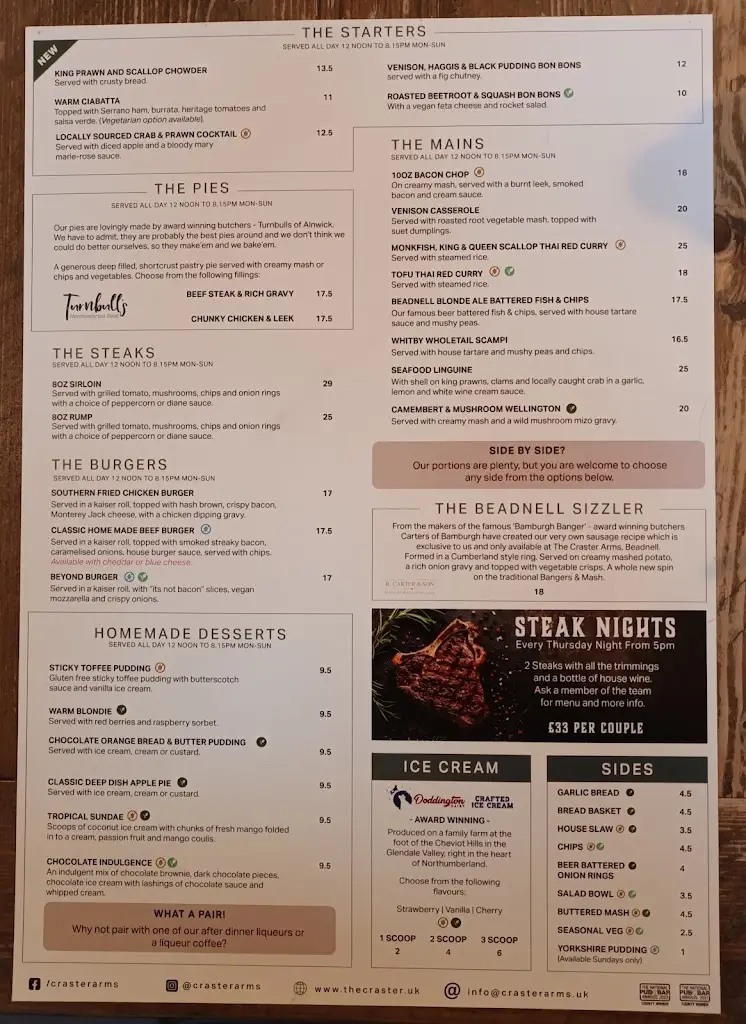 Menu_The Craster Arms_Beadnell_imagen_3