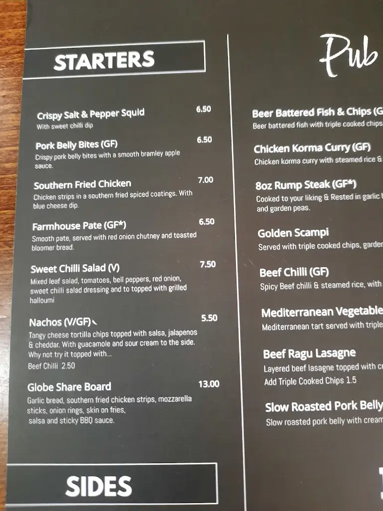 Menu_The Globe_Somerton_image_3
