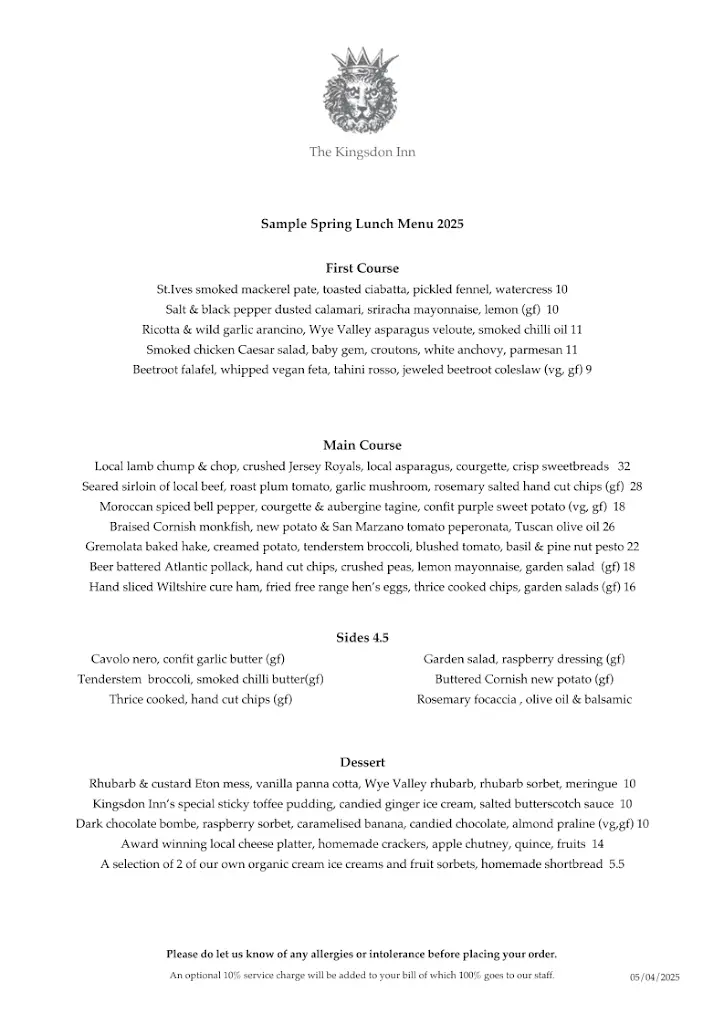 Menü_Kingsdon Inn_Somerton_Bild_1