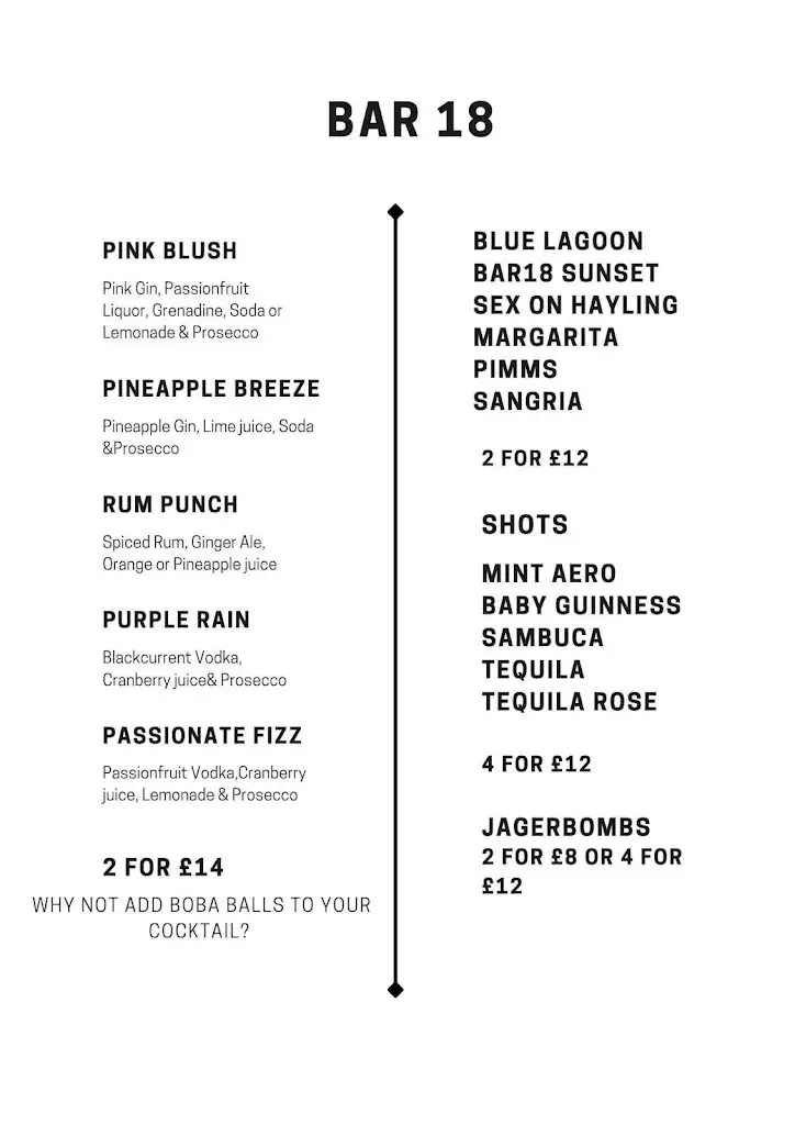 Menu_BAR 18 and The tipsy Teapot_South Hayling_image_2