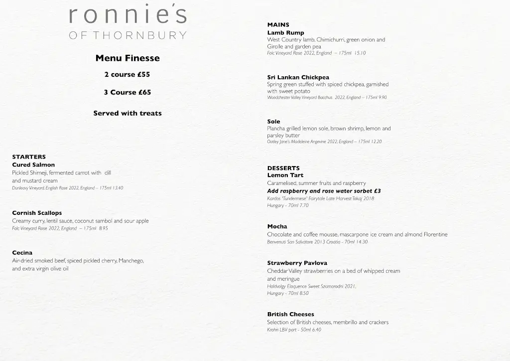 Menu_Ronnie's of Thornbury_South Gloucestershire_image_1