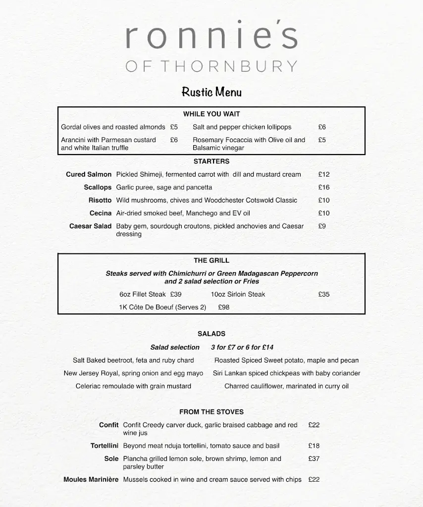 Menu_Ronnie's of Thornbury_South Gloucestershire_image_2