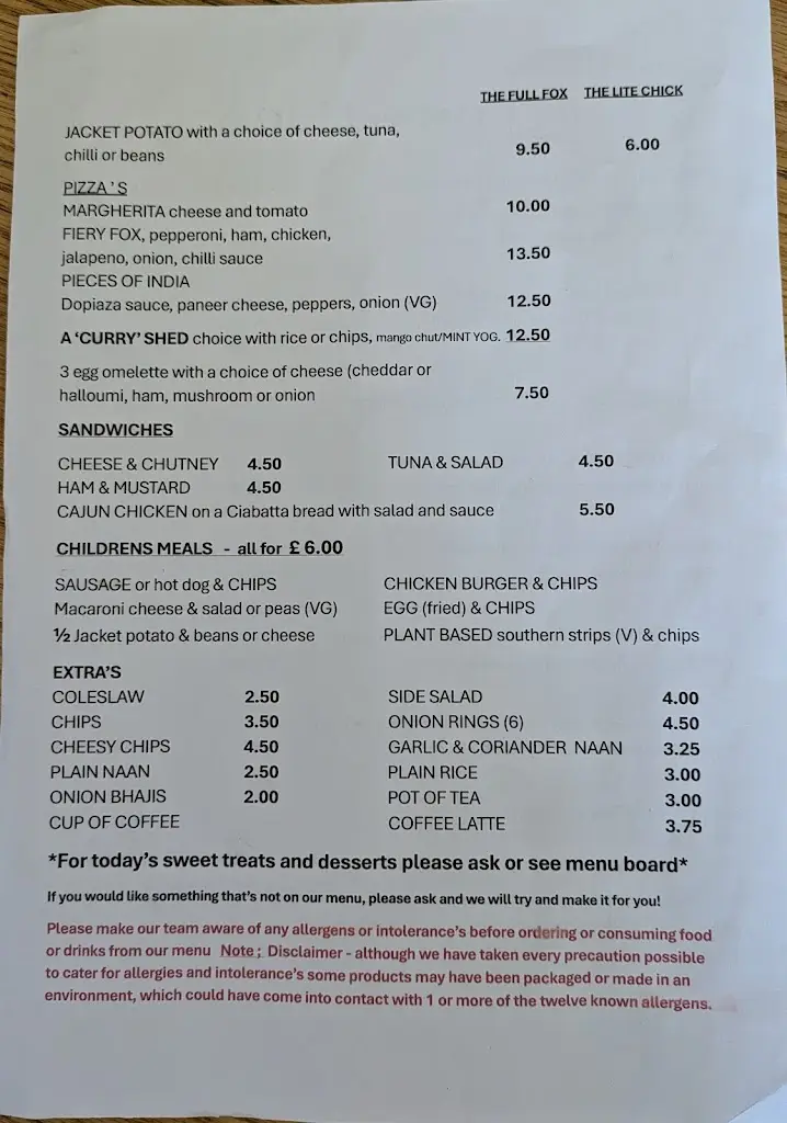 Menu_The Fox & Hen_Southam_image_3