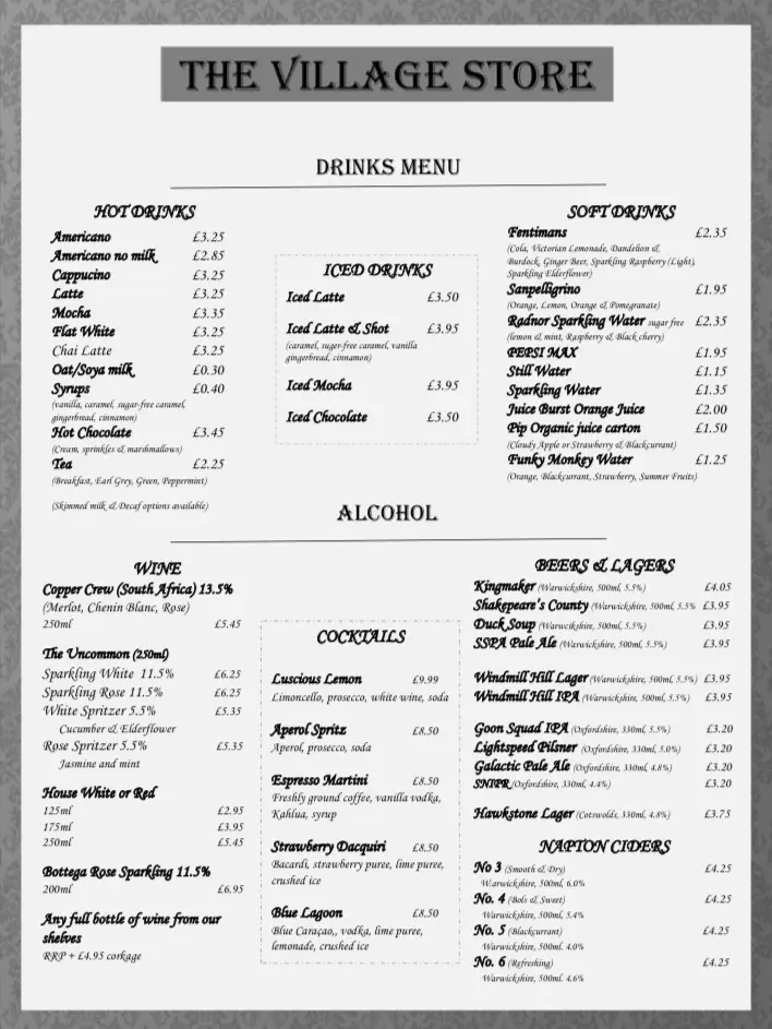 Menu_The Village Store_Southam_image_1