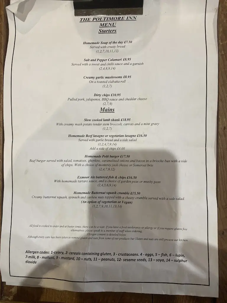 Menu_The Poltimore Inn_South Molton_image_1
