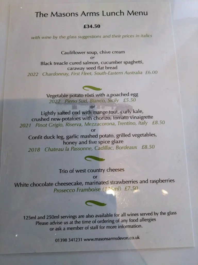 Menu_The Masons Arms, Knowstone_South Molton_image_1