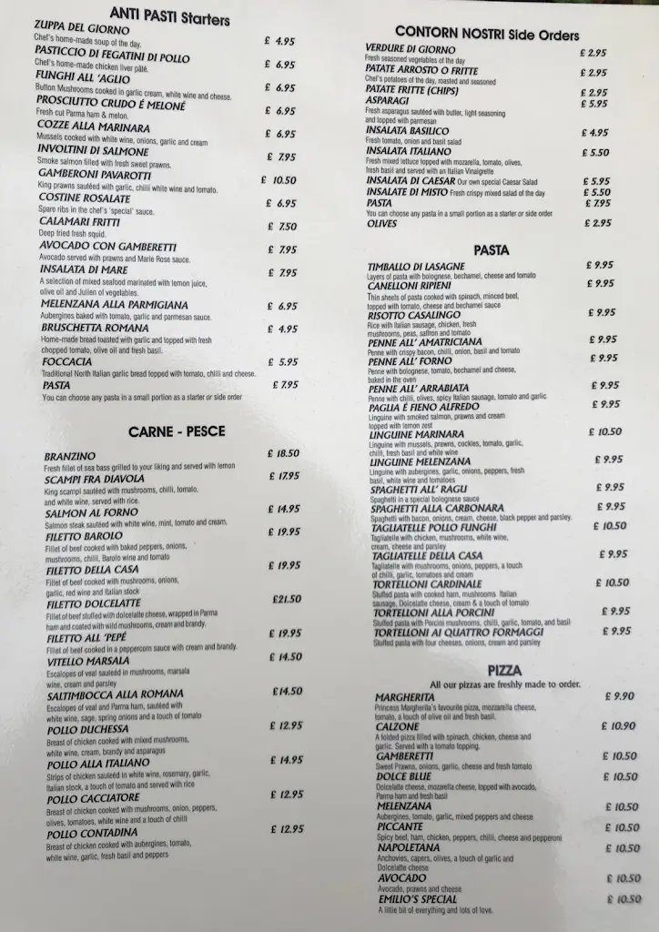Menu_Emilio's Italian restaurant_Bawtry_image_1