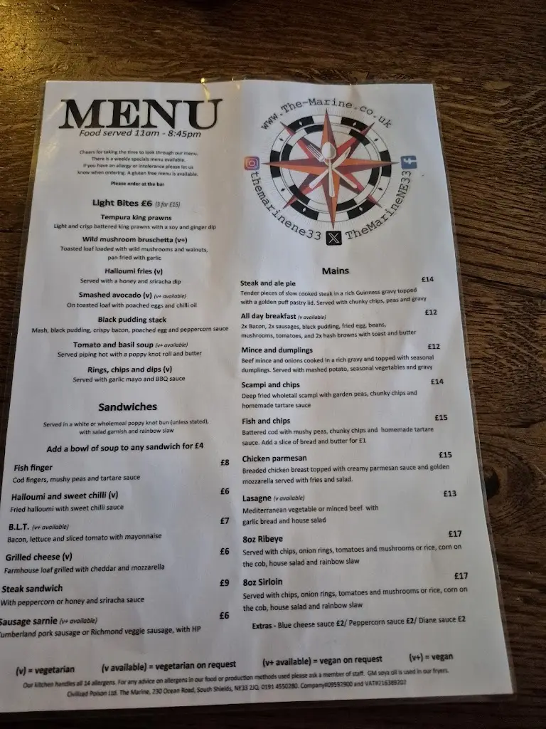 Menu_The Marine_South Tyneside_image_2