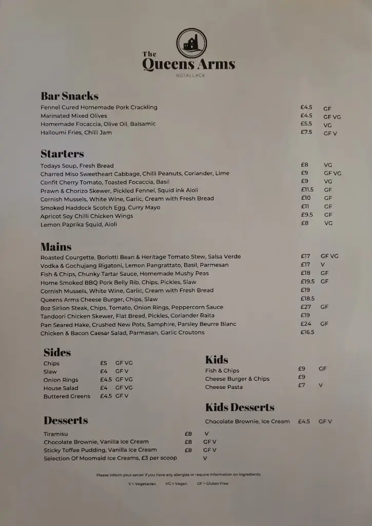 Menu_The Queen's Arms_St Just_image_1