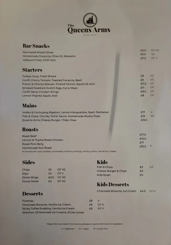 Menu_The Queen's Arms_St Just_image_2