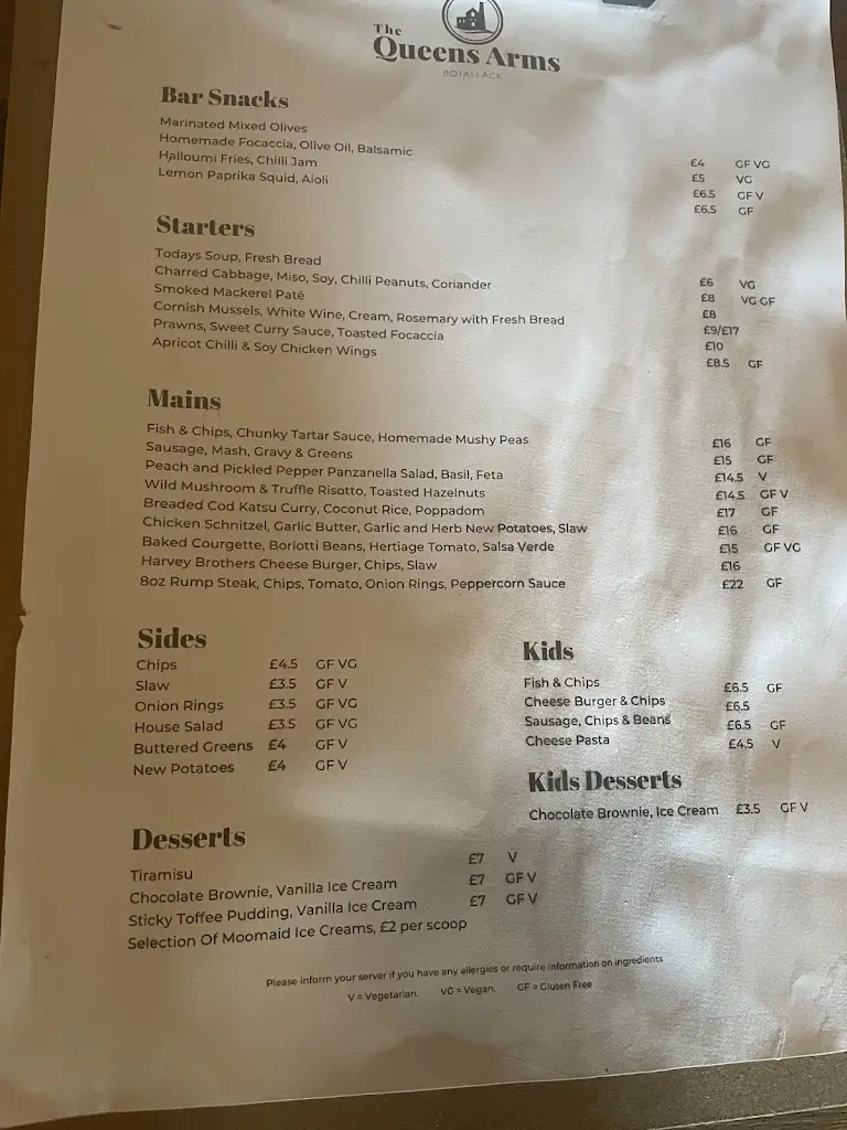 Menu_The Queen's Arms_St Just_image_3