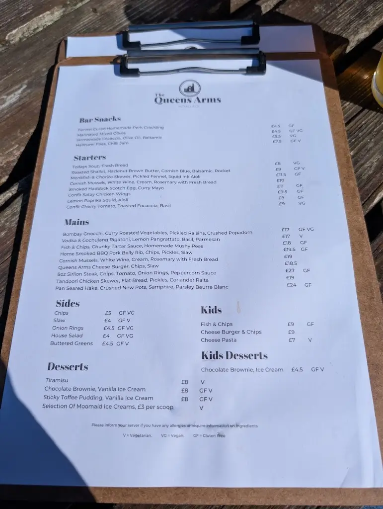 Menu_The Queen's Arms_St Just_image_4