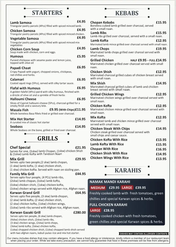 Menu_Karwan Restaurant Southall_Southall_image_1