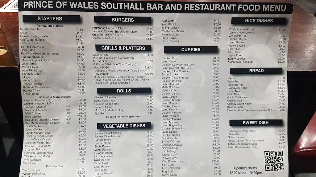Menu_The Prince of Wales_Southall_image_3