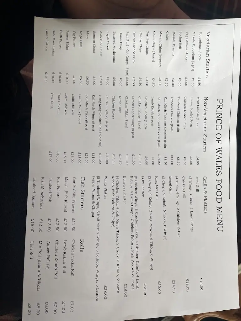 Menu_The Prince of Wales_Southall_image_4