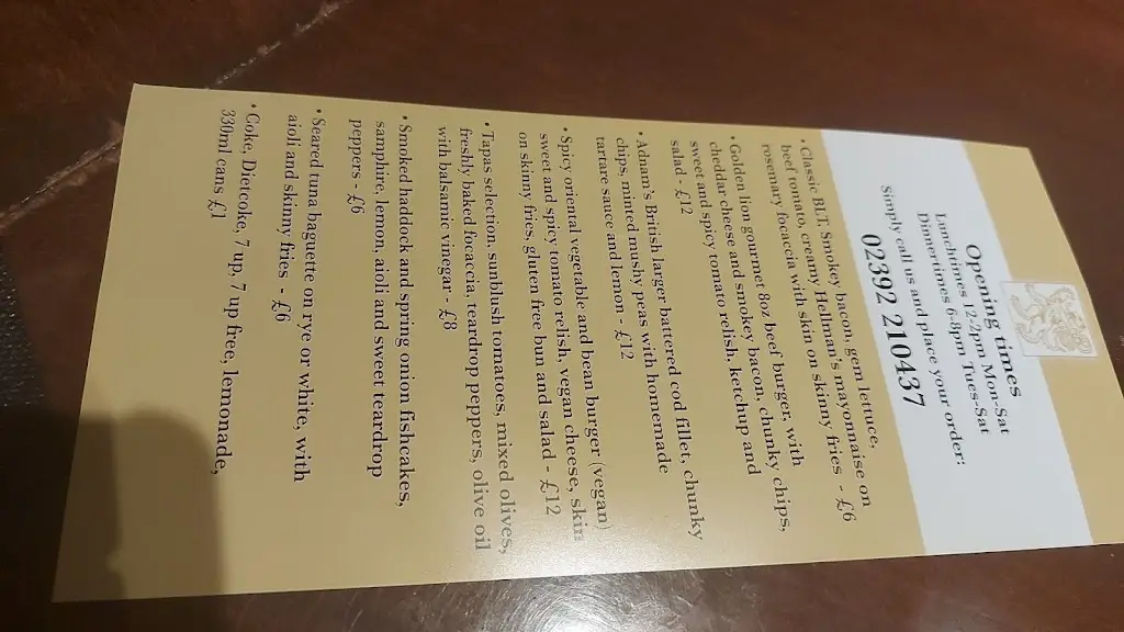 Menu_Golden Lion_Southwick_image_2