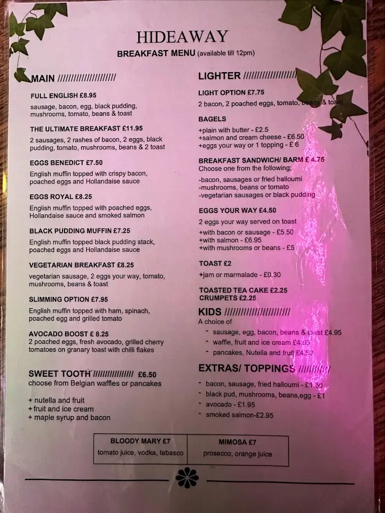 Menu_Hideaway Cafe Bistro & Bar_Southport_image_1