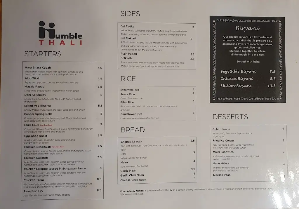 Menu_Humble Thali Staines_Staines_image_1