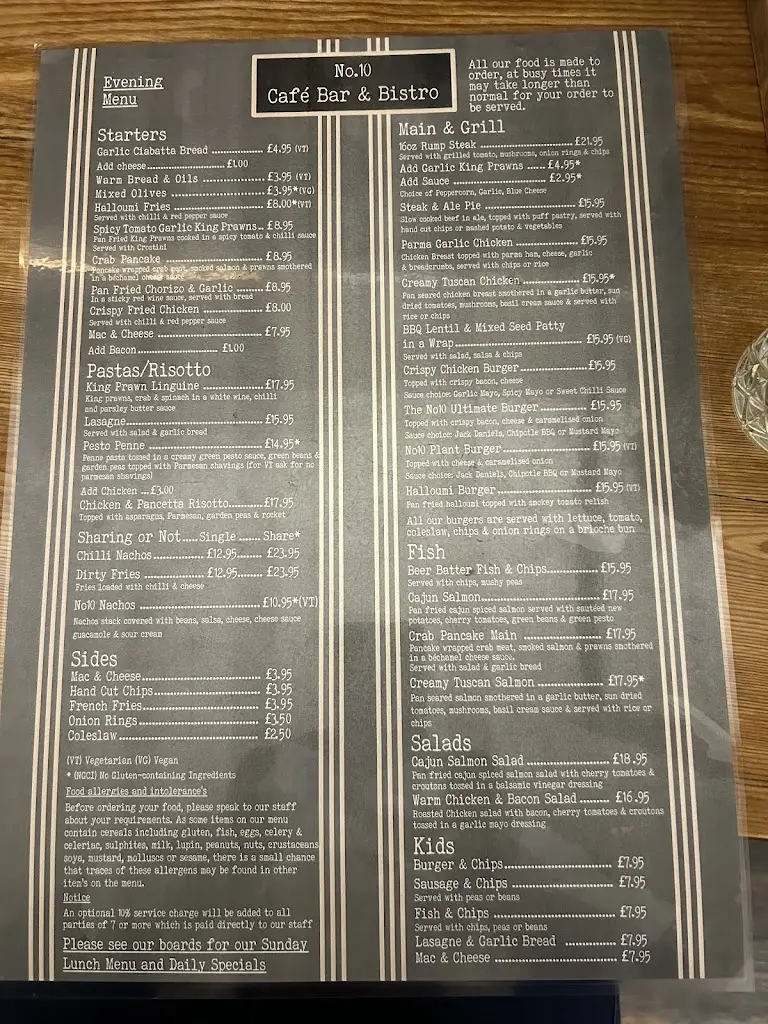 Menu_No. 10 Cafe Bar & Bistro_Stamford Bridge_image_1