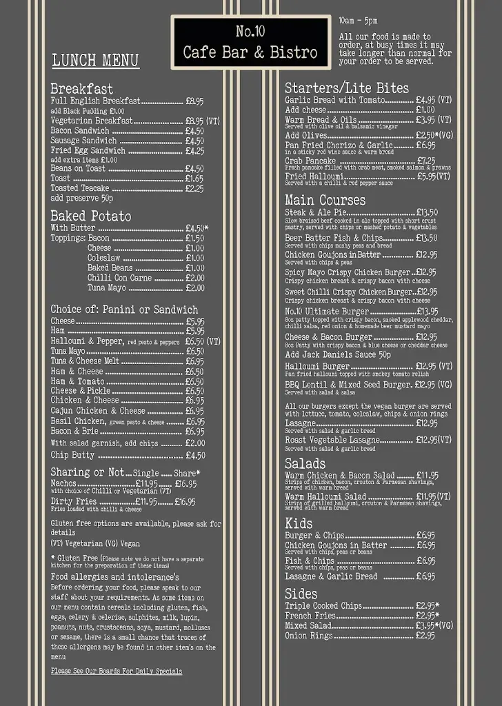 Menu_No. 10 Cafe Bar & Bistro_Stamford Bridge_image_2