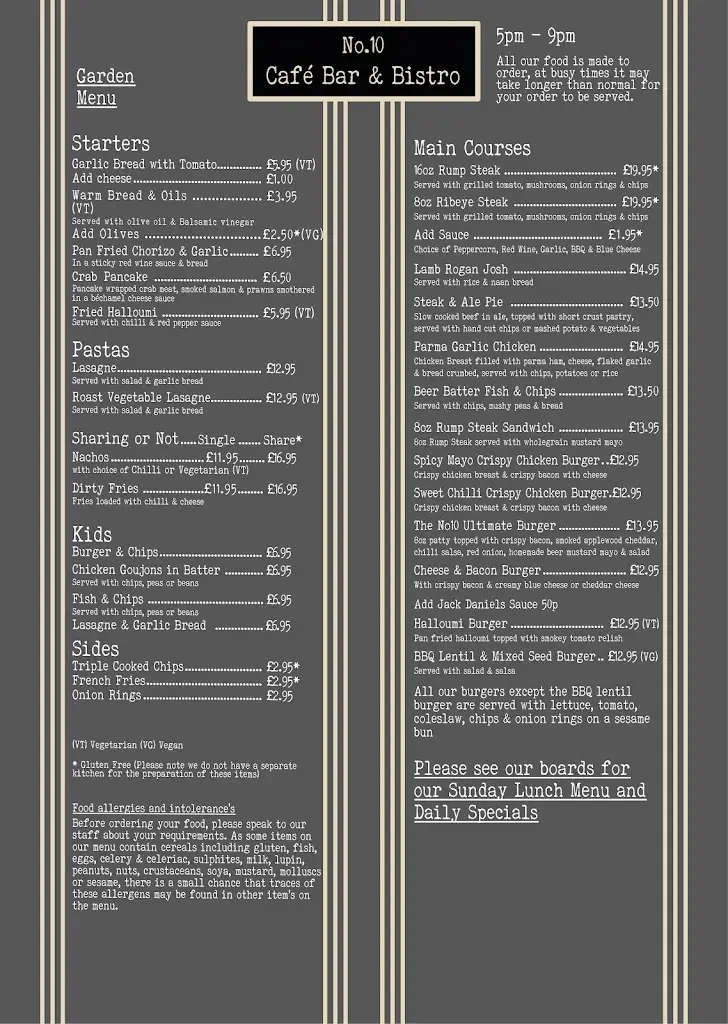 Menu_No. 10 Cafe Bar & Bistro_Stamford Bridge_image_3