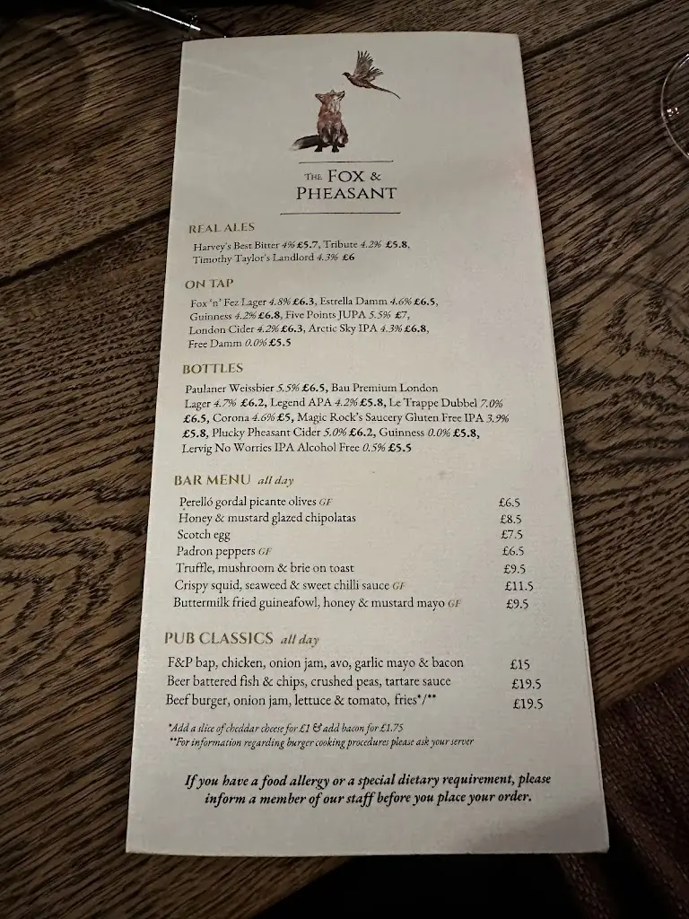 Menu_The Fox and Pheasant_Stamford Bridge_image_3