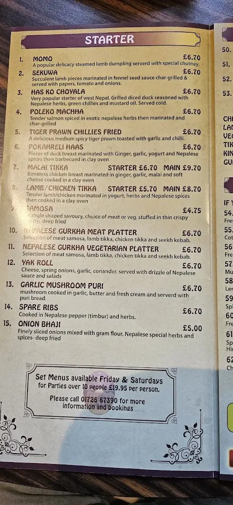 Menu_Nepalese Gurkha Restaurant_St Austell_image_2