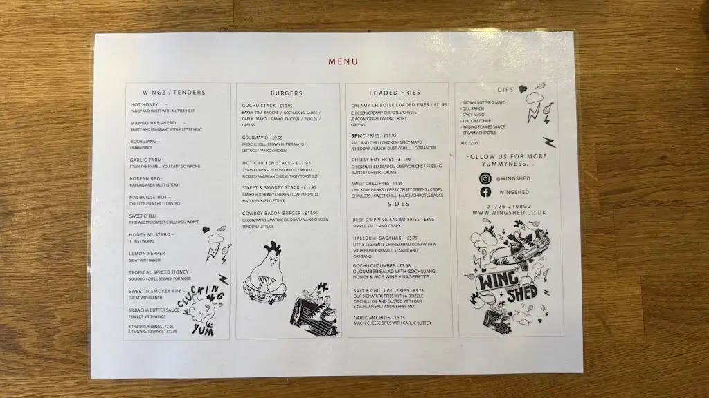 Menu_Wing Shed St Austell_St Austell_image_1