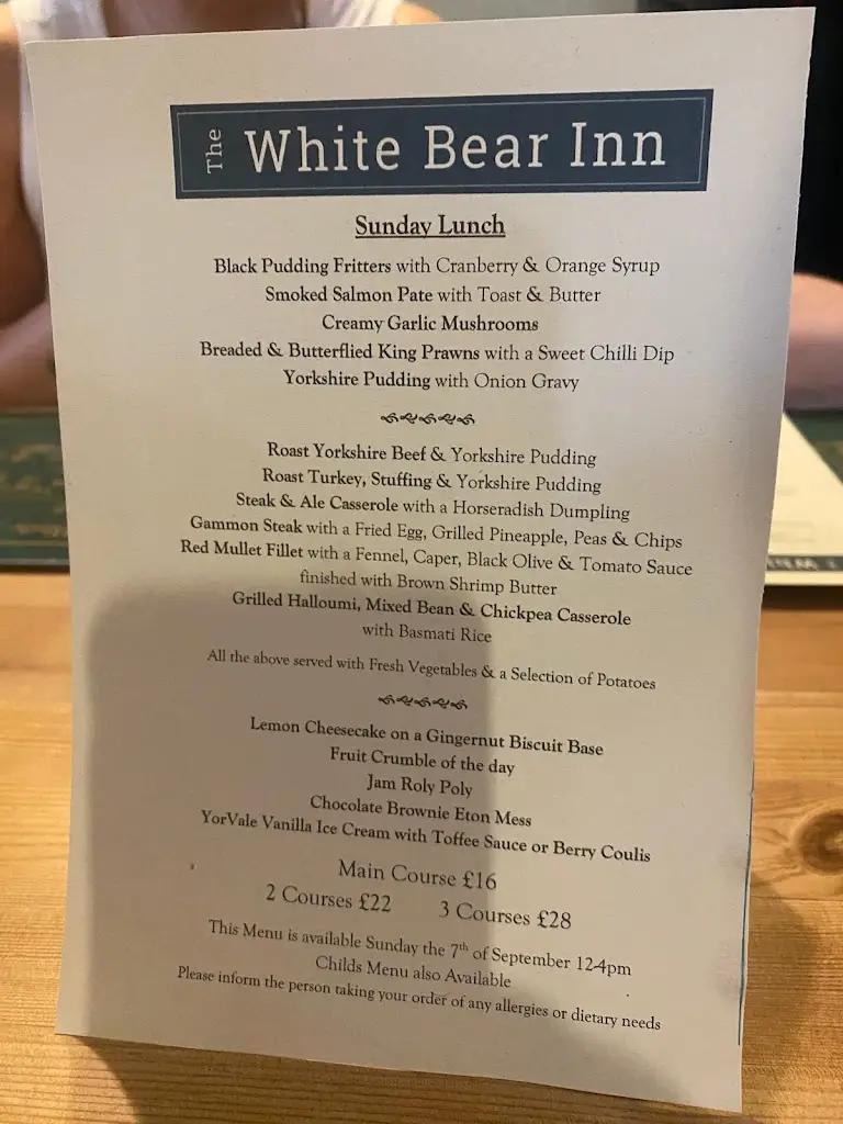 Menu_The White Bear Inn_Stillington_image_1