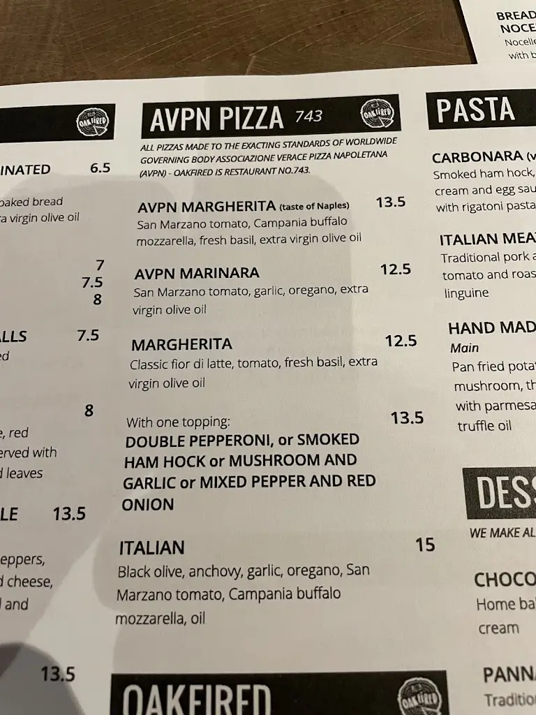 Menu_Oak Fired At The Royal Oak_Beccles_image_2