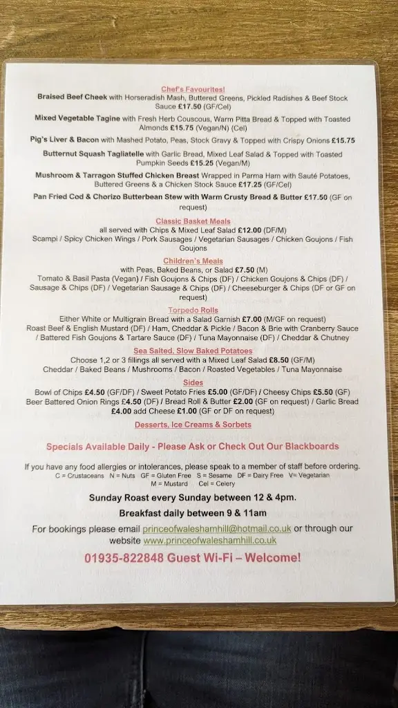 Menu_The Prince Of Wales_Stoke-sub-Hamdon_image_1