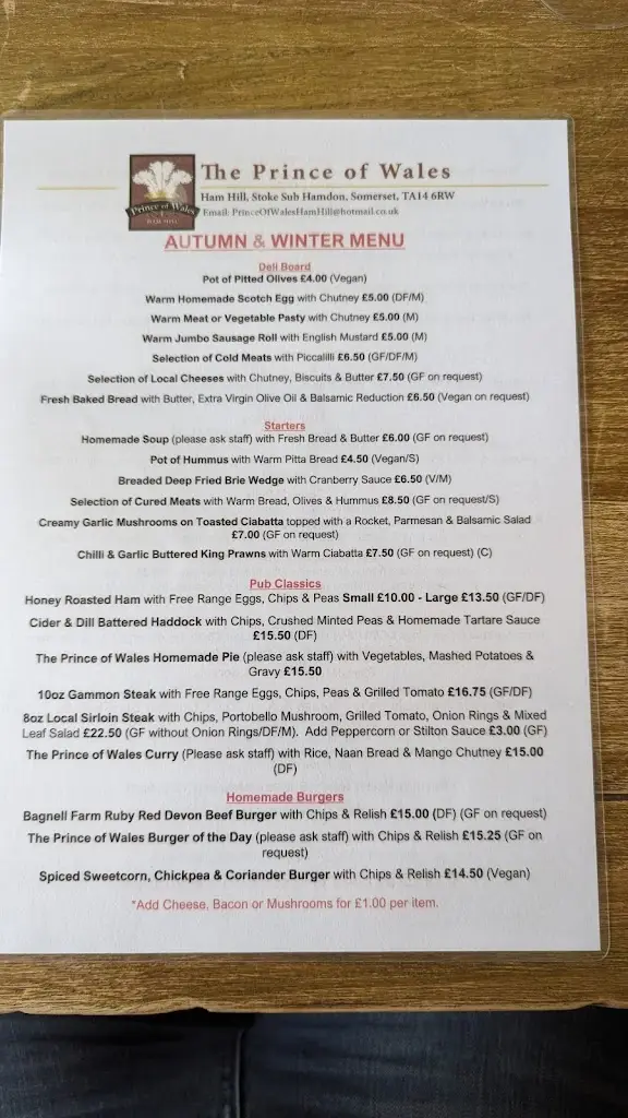Menu_The Prince Of Wales_Stoke-sub-Hamdon_image_2