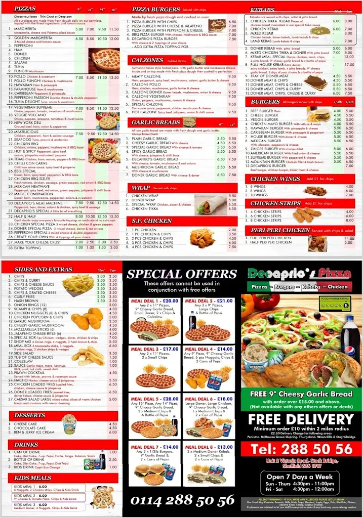 Menu_DeCaprio's_Stocksbridge_image_1