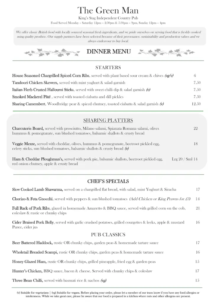 Menu_The Green Man_Sturminster Newton_image_2