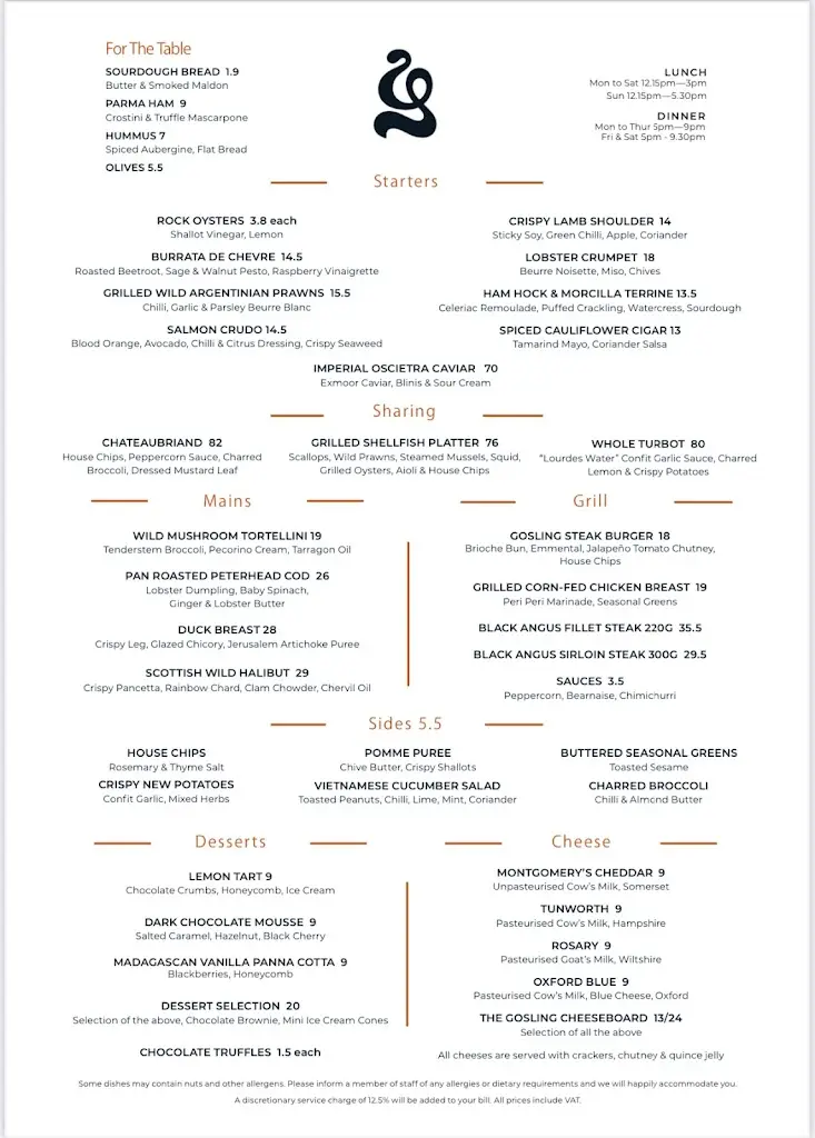 Menu_The Gosling_Surrey_immagine_2