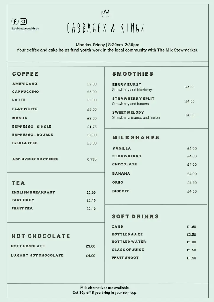 Menu_Cabbages & Kings at The Mix_Stowmarket_imagen_2