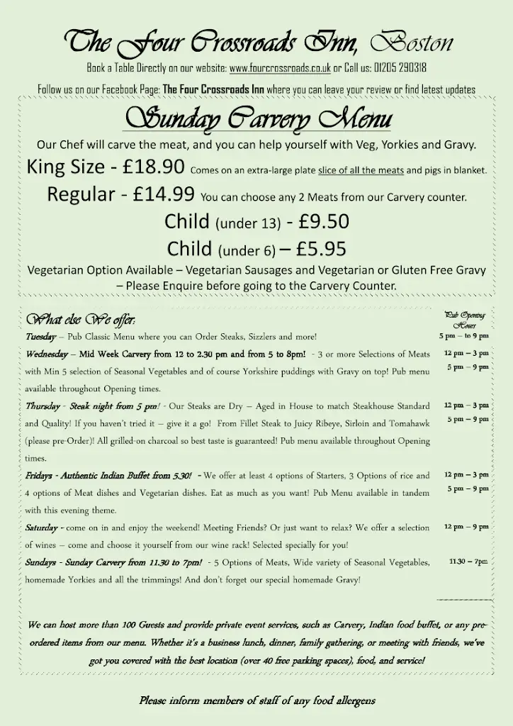 Menu_The Four Crossroads Inn, Boston, UK_Sutterton_image_4