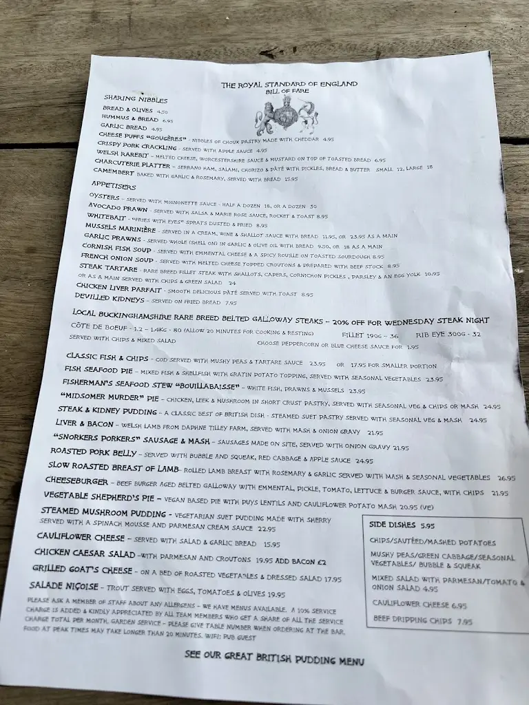 Menu_The Royal Standard of England_Beaconsfield_image_1