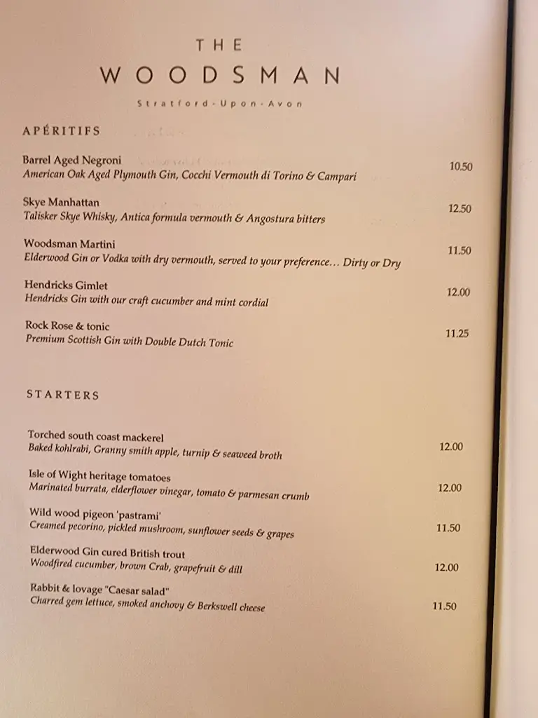 Menu_The Woodsman Restaurant_Stratford-upon-Avon_imagen_1