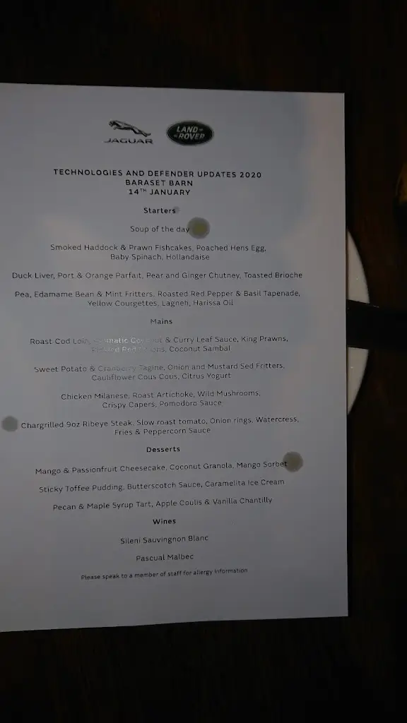 Menu_The Baraset Barn_Stratford-upon-Avon_imagen_1