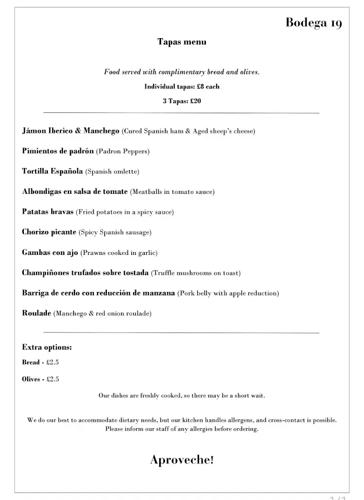 Menu_Bodega 19_Stratford-upon-Avon_image_1