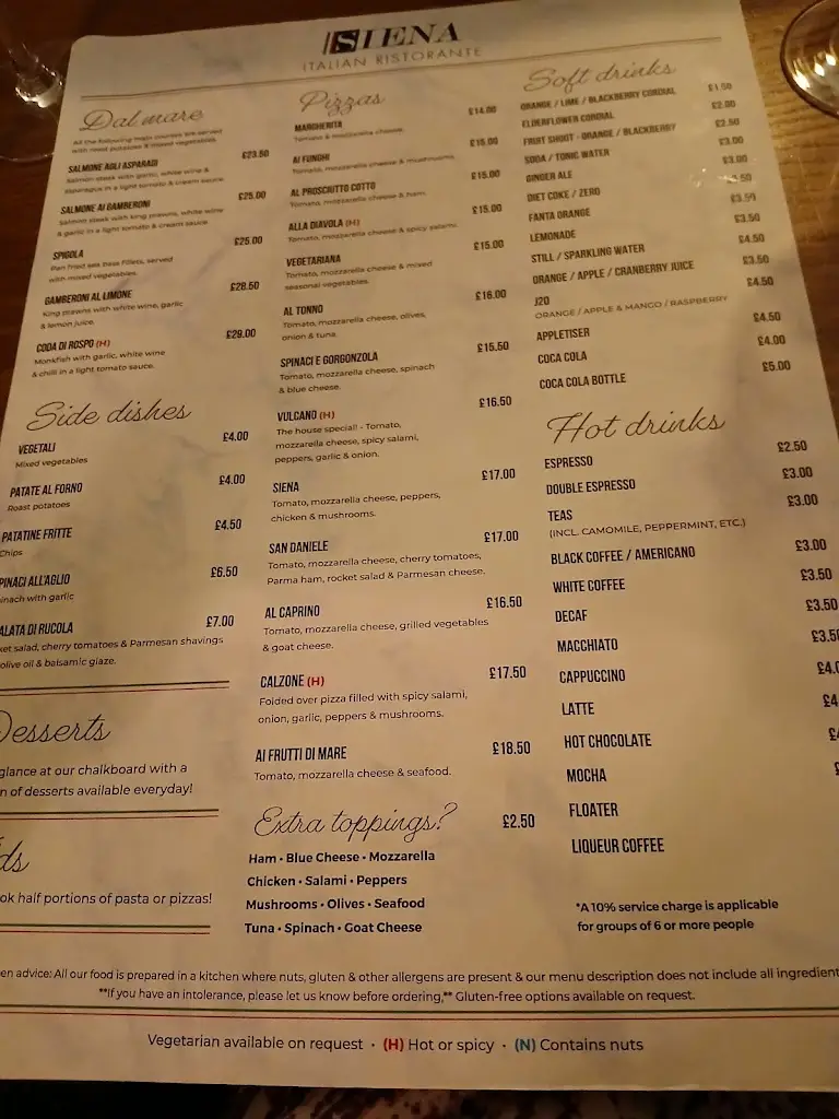 Menu_Siena restaurant Swinton_Swinton_image_1